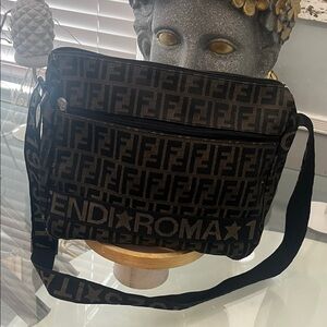 Fendi Black & Brown FF Roma Crossbody Messenger Bag